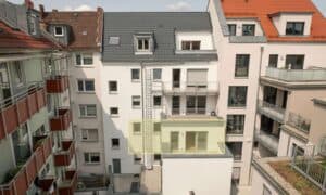 Rückansicht des Objekts mit markierter Wohneinheit