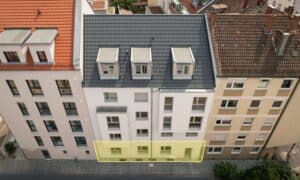 Die hervorgehobene Wohneinheit in der Vorderansicht